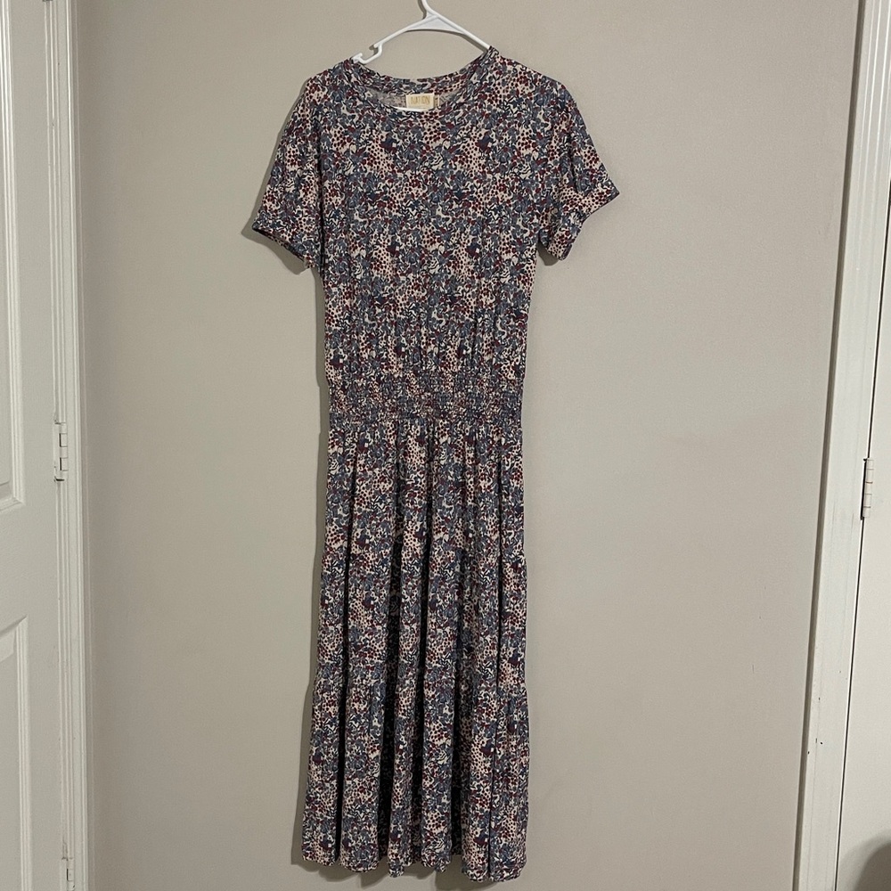 Nation‎ LTD Martine Knit Midi Dress Size Small Floral Print Tiered Smocked Waist - Picture 5 of 8